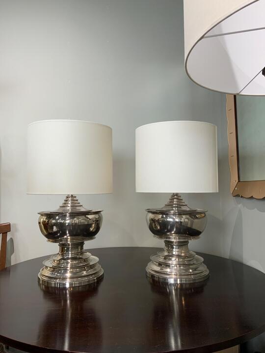Tall pair of steel lamps circa 1970