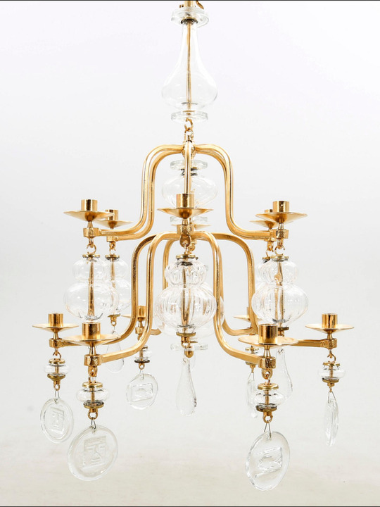 Eric Hoglund 12 arms chandelier sweden 1970