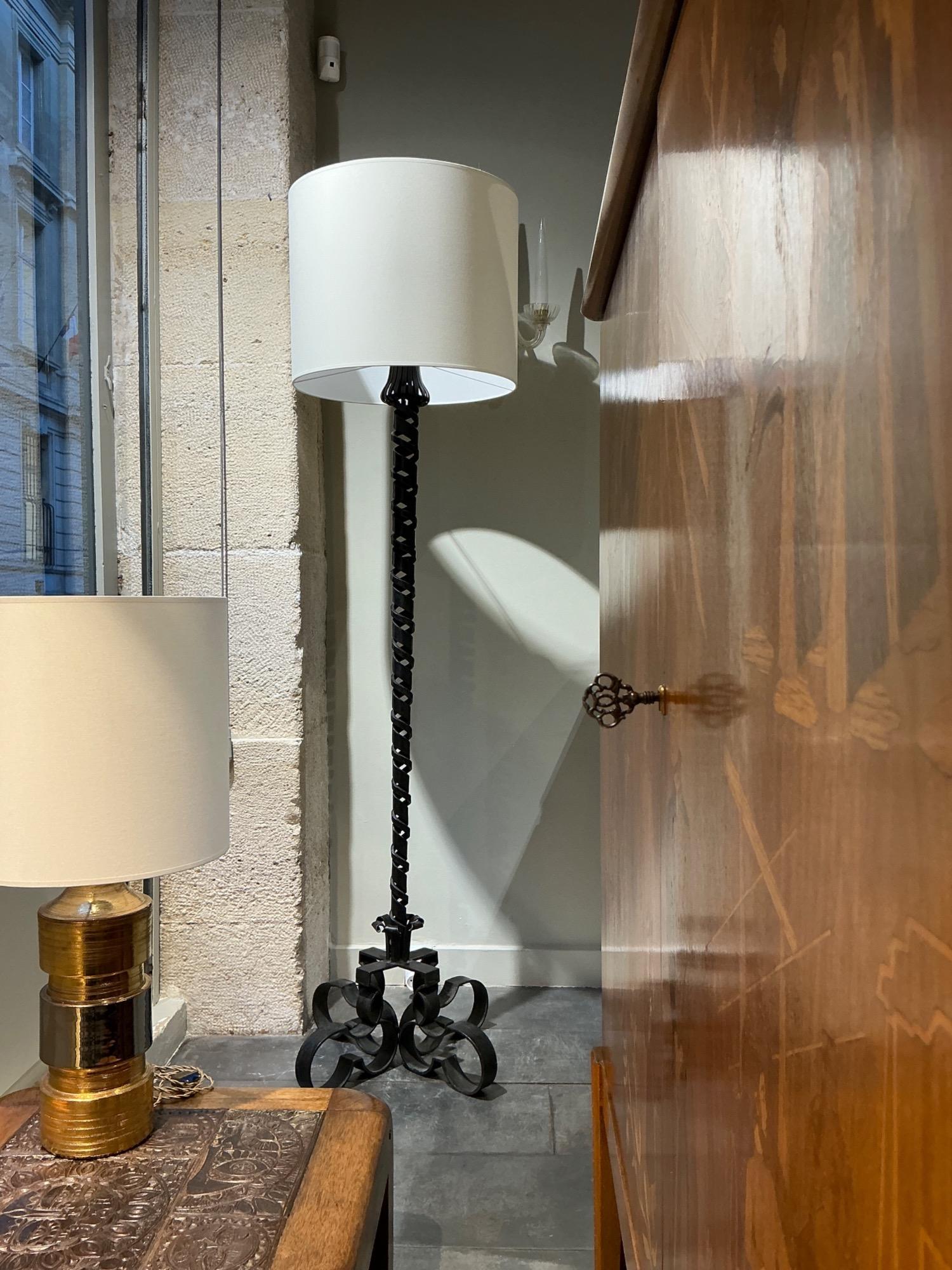 French wrought iron floor lamp circa 1960 in the style of R Subes 