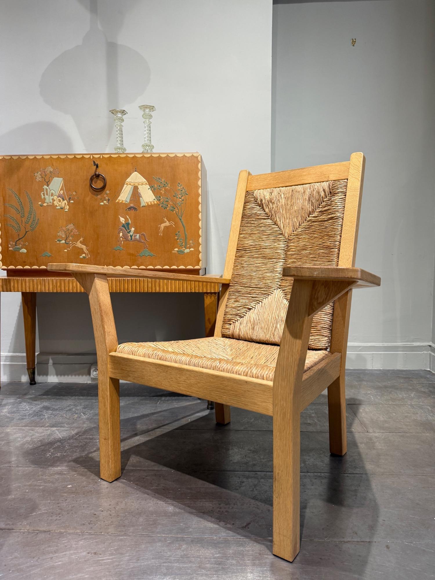 Large oak armchairs Willy Ohler circa 1960