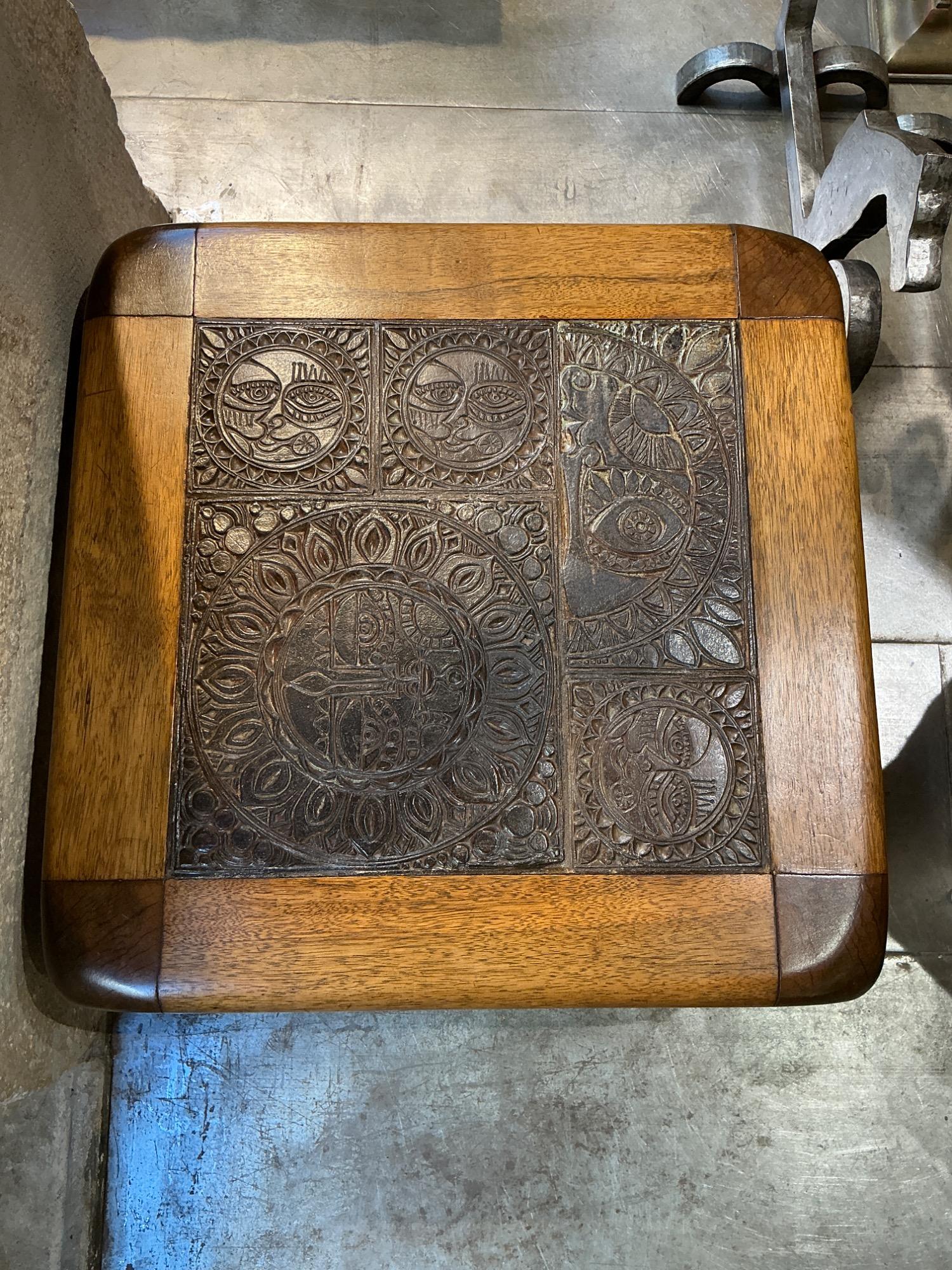 Oak side table ceramic top R Zobel signed circa 1960