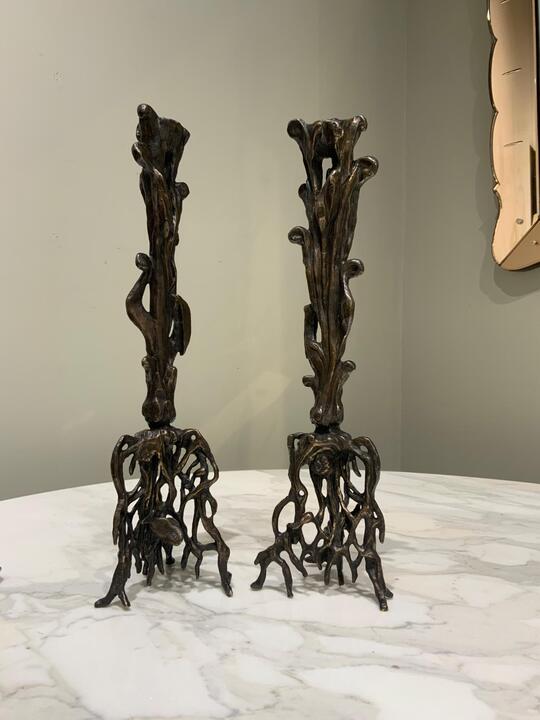 Pair of bronze candelholders circa 1970 signed kovacs