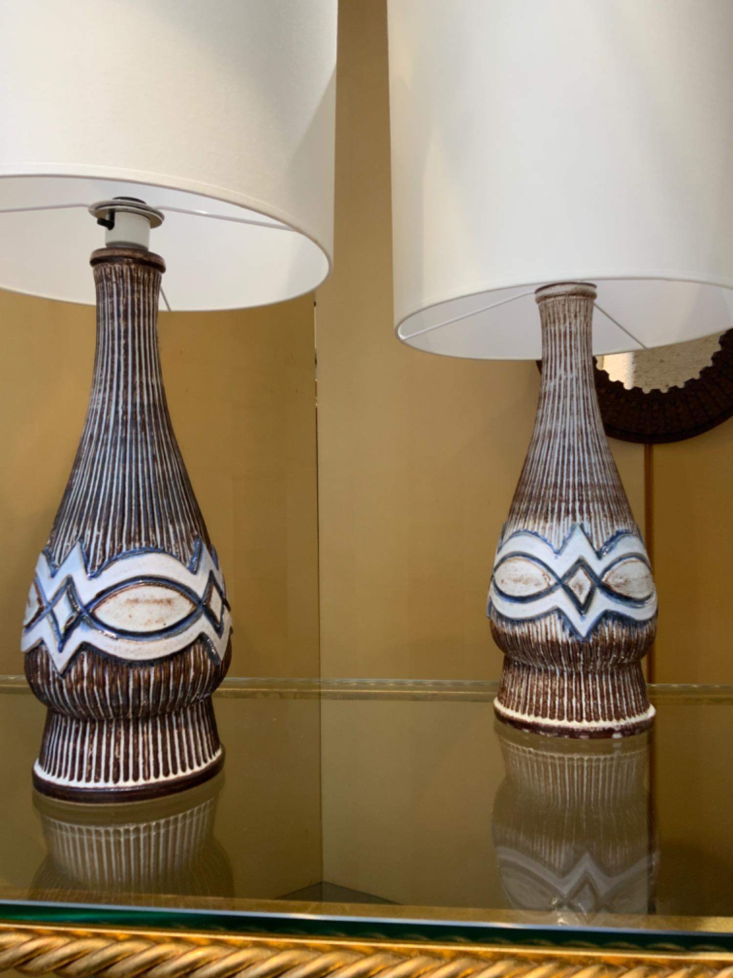 Pair of ceramic lamps Kingo Denmark 1970 