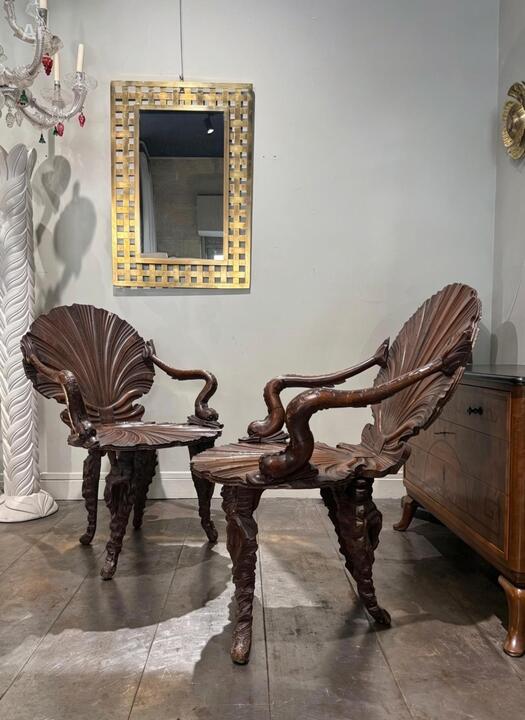Pair of Grotto armchairs Pauly cie, Venise 19th C  