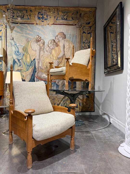 Pair of oak armchairs circa 1970