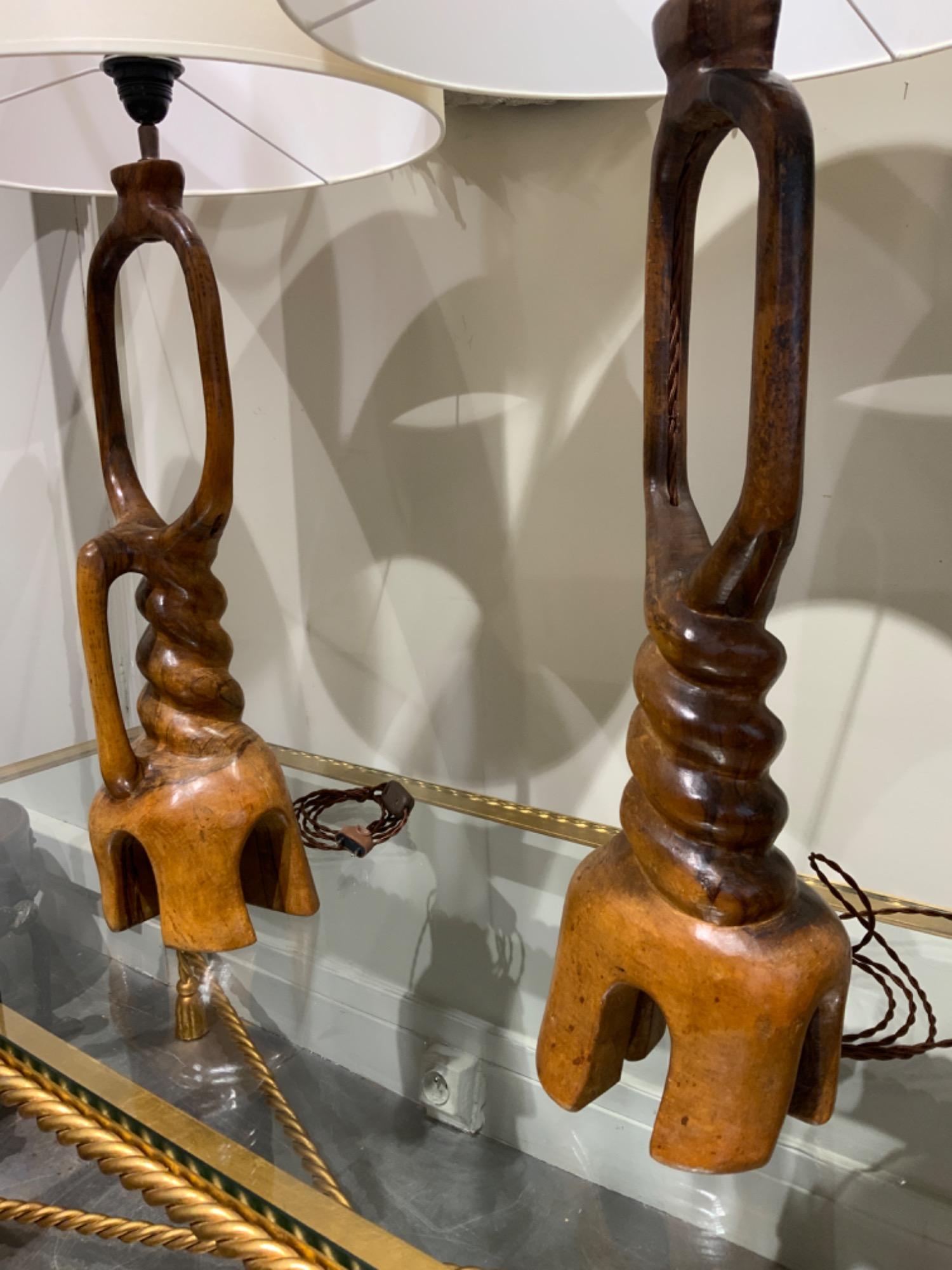 Pair of olive wood lamps circ 1960