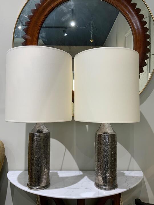 Pair of silver ceramic lamps Bergboms circa 1970 