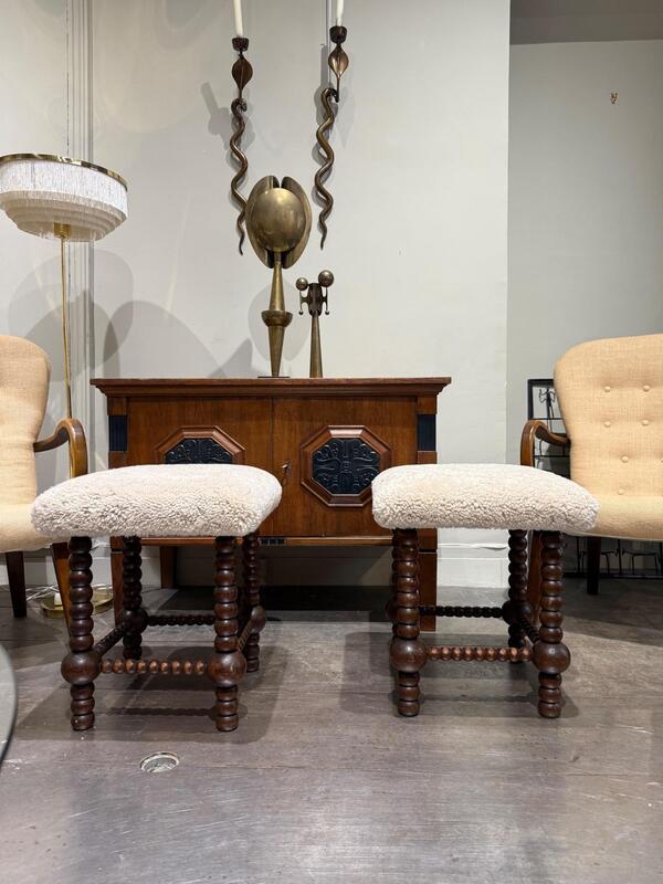 Pair of stools with sheepskin circa 1950 