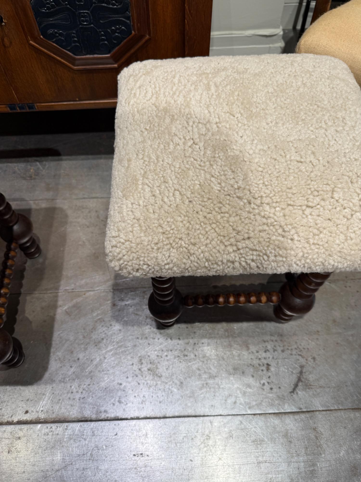 Pair of stools with sheepskin circa 1950 