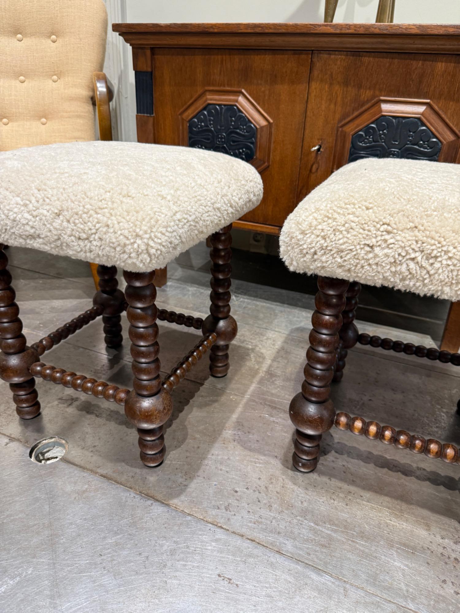 Pair of stools with sheepskin circa 1950 