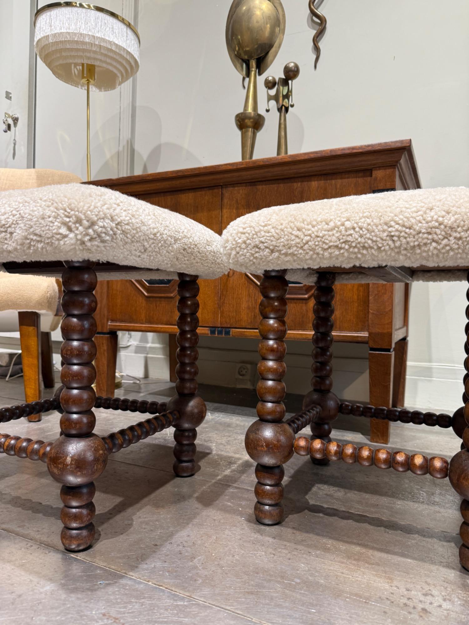 Pair of stools with sheepskin circa 1950 