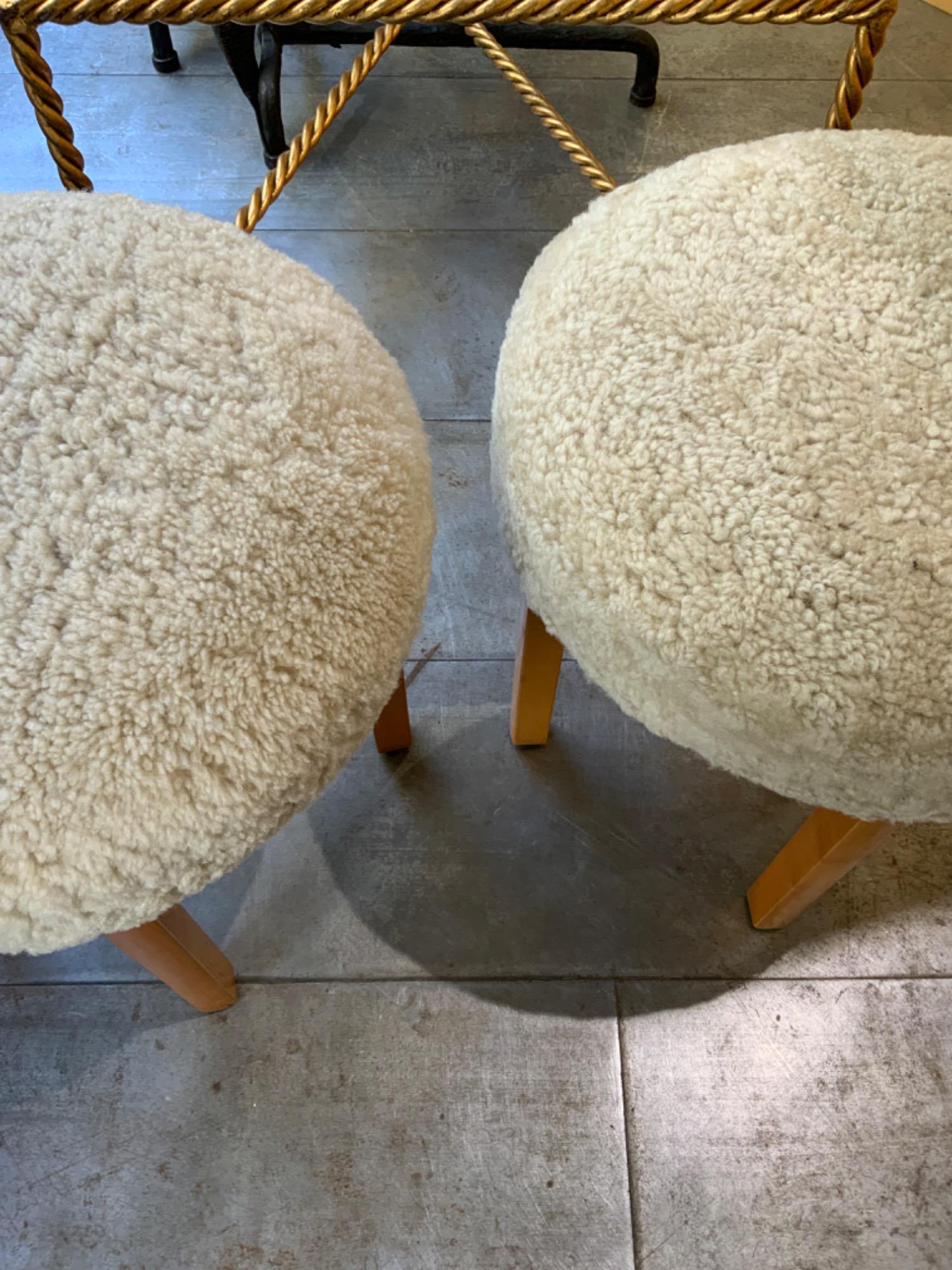 Pair of swedish stools in sheepskin circa 1940