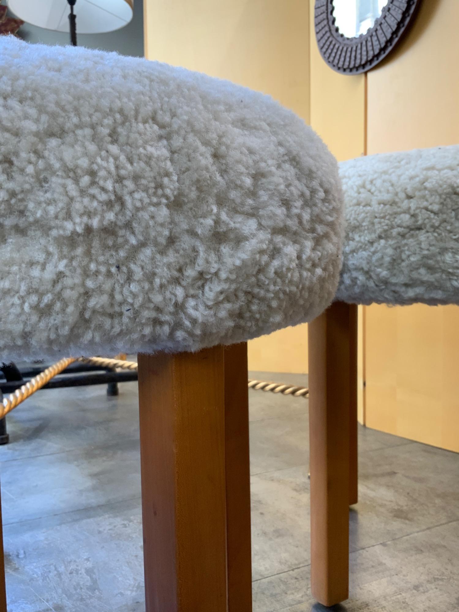 Pair of swedish stools in sheepskin circa 1940